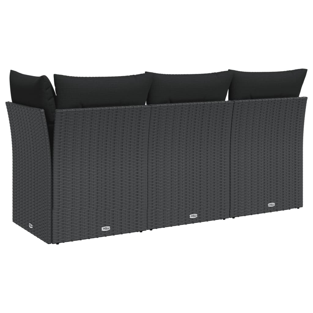 Trivietė sodo sofa su pagalvėlėmis, juodos spalvos, poliratanas - Namų Idėja