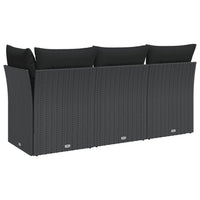 Trivietė sodo sofa su pagalvėlėmis, juodos spalvos, poliratanas - Namų Idėja