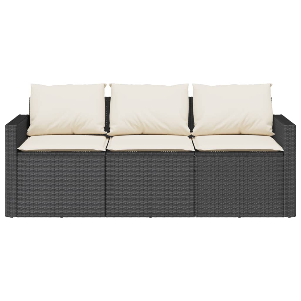 Trivietė sodo sofa su pagalvėlėmis, juodos spalvos, poliratanas - Namų Idėja