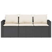 Trivietė sodo sofa su pagalvėlėmis, juodos spalvos, poliratanas - Namų Idėja