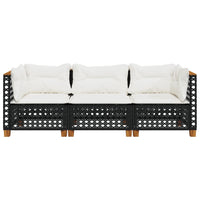 Trivietė sodo sofa su pagalvėlėmis, juodos spalvos, poliratanas - Namų Idėja