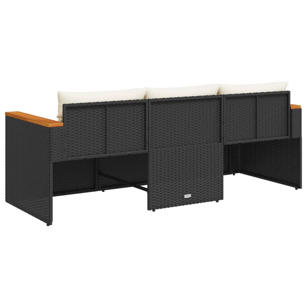 Trivietė sodo sofa su pagalvėlėmis, juodos spalvos, poliratanas - Namų Idėja
