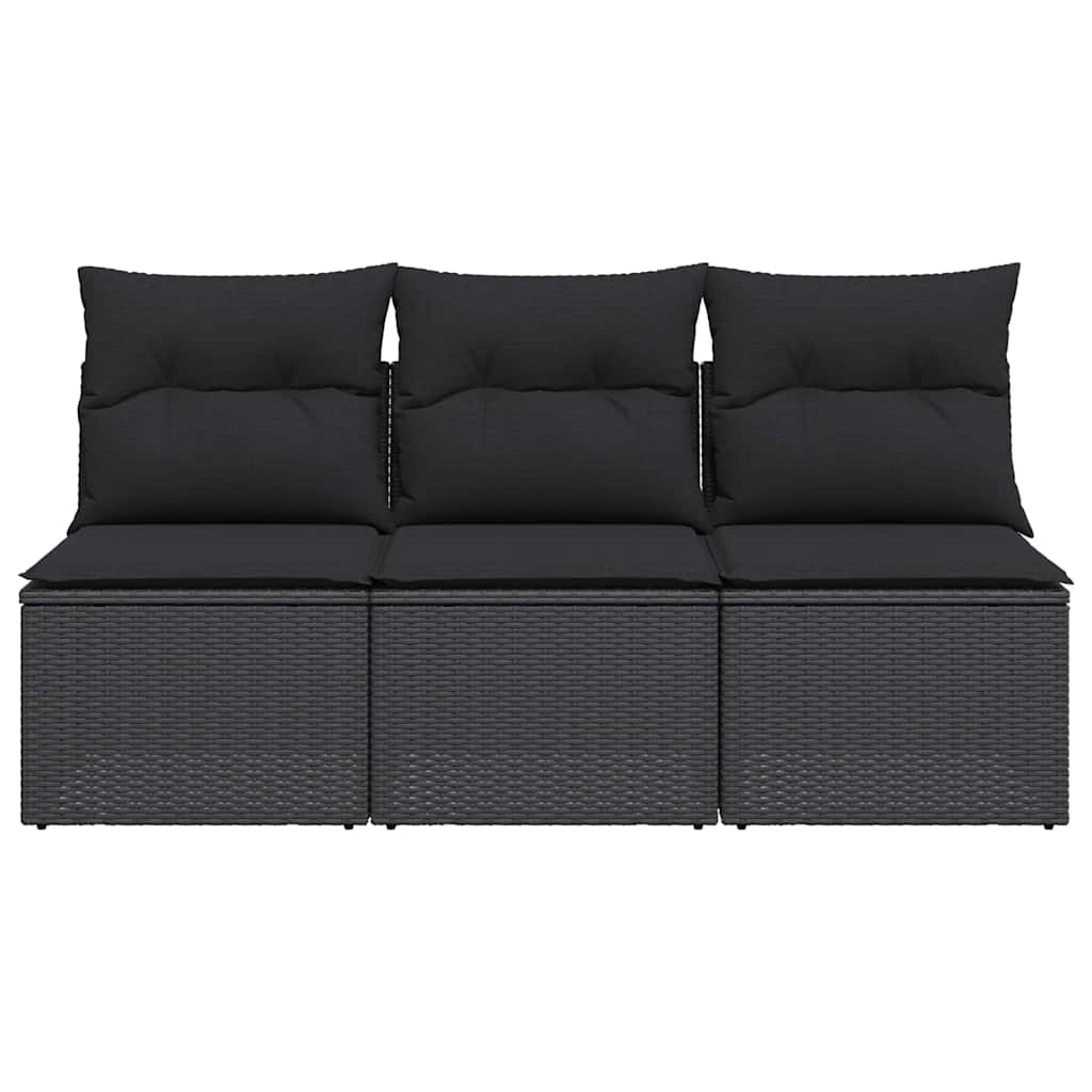 Trivietė sodo sofa su pagalvėlėmis, juodos spalvos, poliratanas - Namų Idėja