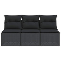 Trivietė sodo sofa su pagalvėlėmis, juodos spalvos, poliratanas - Namų Idėja