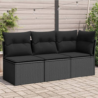 Trivietė sodo sofa su pagalvėlėmis, juodos spalvos, poliratanas - Namų Idėja