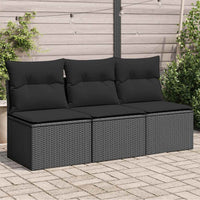 Trivietė sodo sofa su pagalvėlėmis, juodos spalvos, poliratanas - Namų Idėja