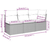 Trivietė sodo sofa su pagalvėlėmis, juodos spalvos, poliratanas - Namų Idėja