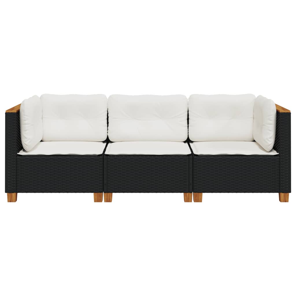 Trivietė sodo sofa su pagalvėlėmis, juodos spalvos, poliratanas - Namų Idėja