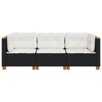 Trivietė sodo sofa su pagalvėlėmis, juodos spalvos, poliratanas - Namų Idėja