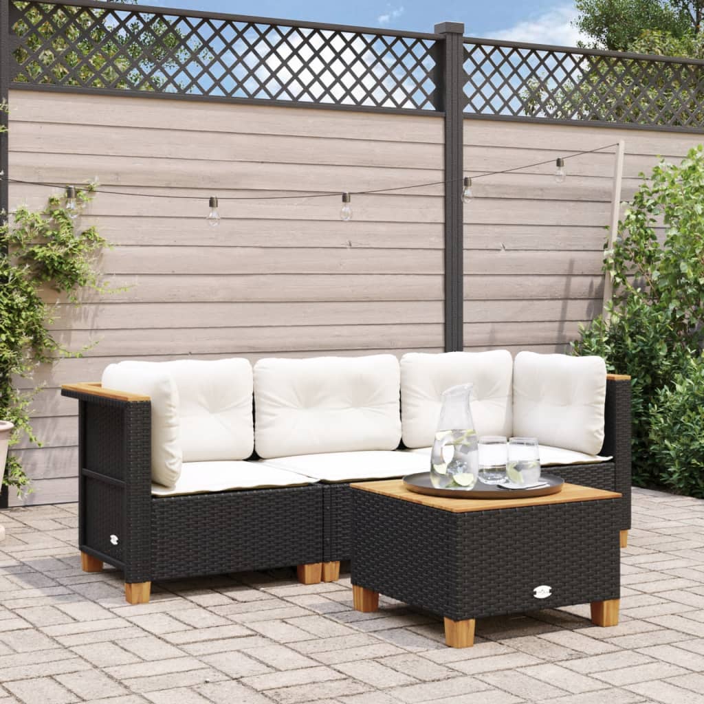 Trivietė sodo sofa su pagalvėlėmis, juodos spalvos, poliratanas - Namų Idėja