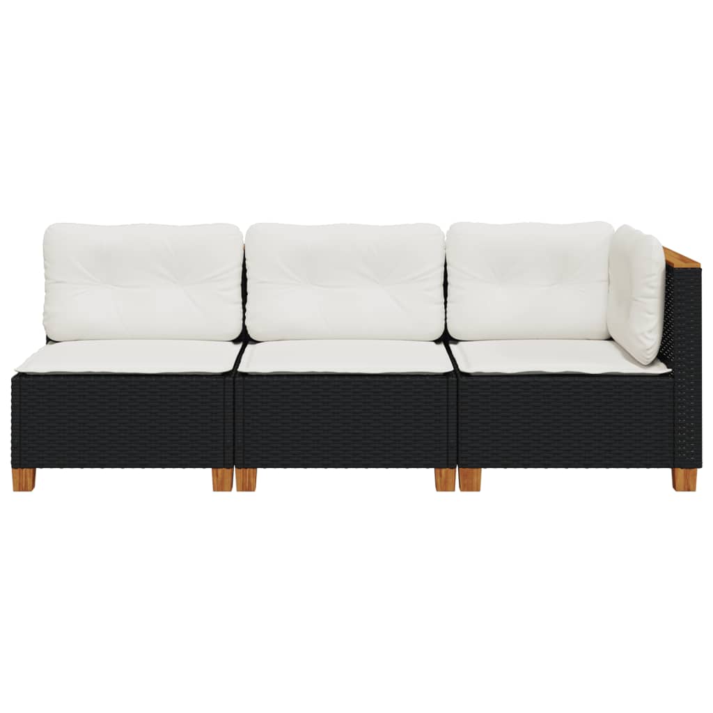 Trivietė sodo sofa su pagalvėlėmis, juodos spalvos, poliratanas - Namų Idėja