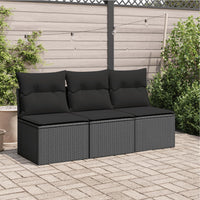 Trivietė sodo sofa su pagalvėlėmis, juodos spalvos, poliratanas - Namų Idėja