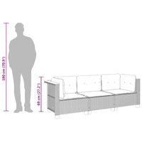 Trivietė sodo sofa su pagalvėlėmis, juodos spalvos, poliratanas - Namų Idėja