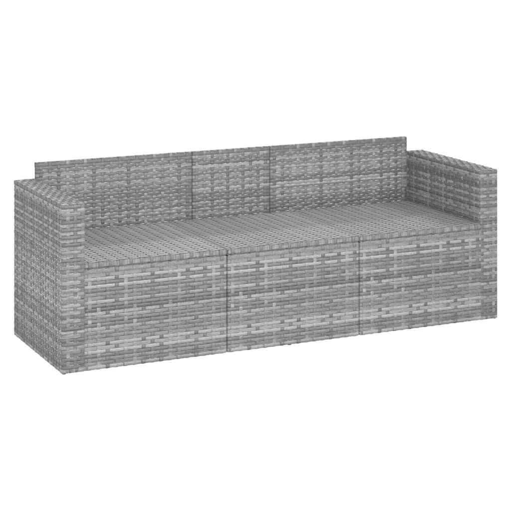 Trivietė sodo sofa su pagalvėlėmis, pilkos spalvos, poliratanas - Namų Idėja