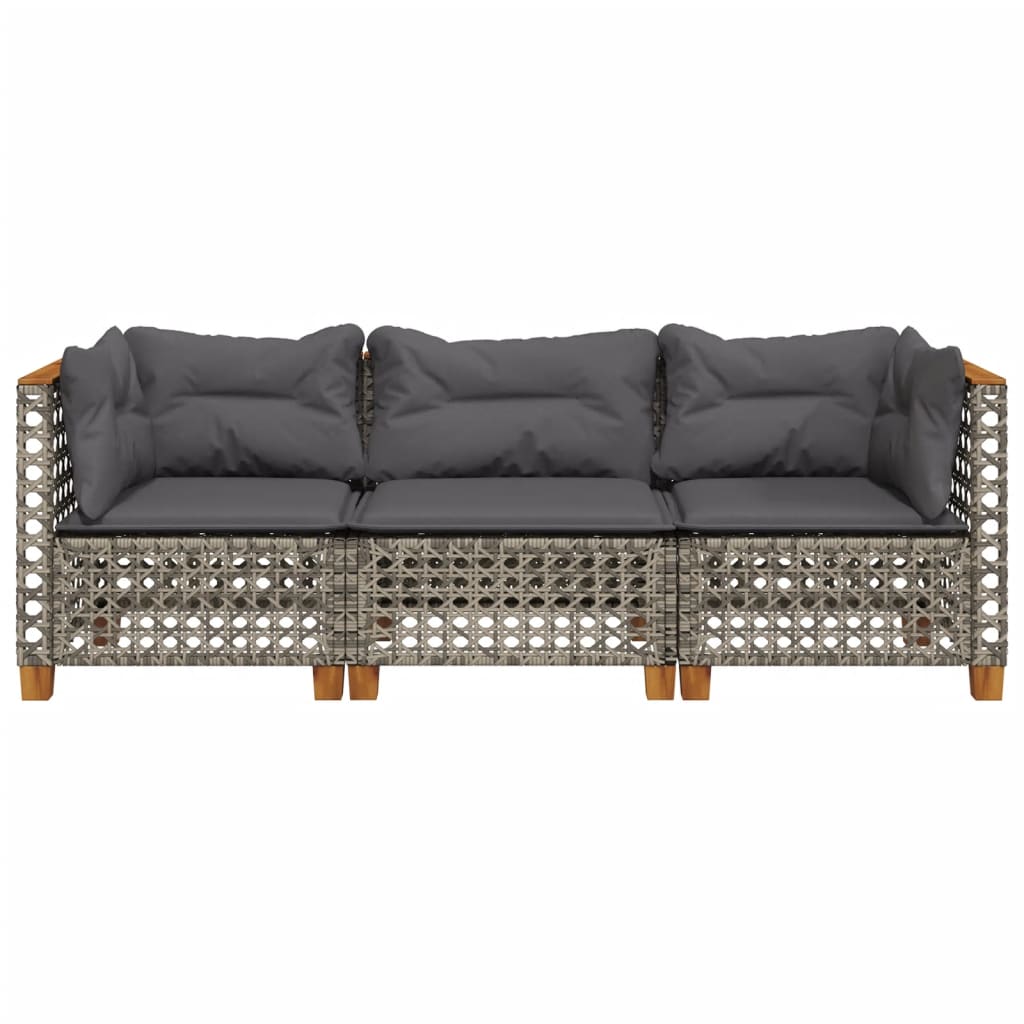 Trivietė sodo sofa su pagalvėlėmis, pilkos spalvos, poliratanas - Namų Idėja