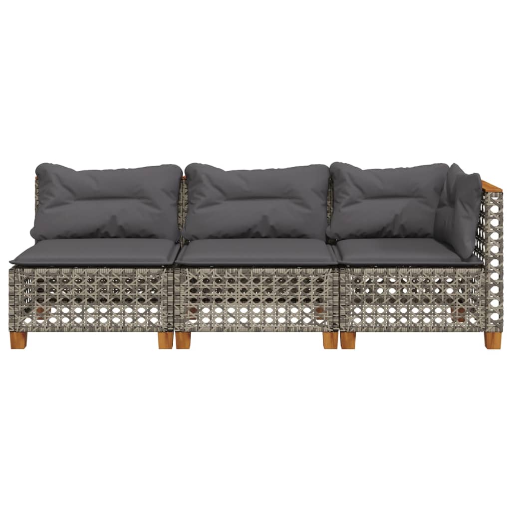 Trivietė sodo sofa su pagalvėlėmis, pilkos spalvos, poliratanas - Namų Idėja
