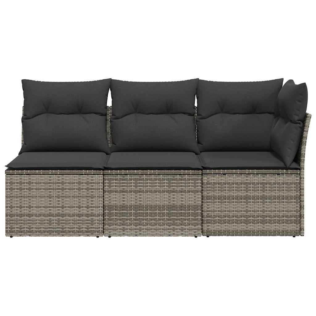 Trivietė sodo sofa su pagalvėlėmis, pilkos spalvos, poliratanas - Namų Idėja