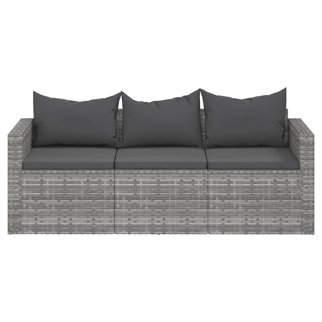 Trivietė sodo sofa su pagalvėlėmis, pilkos spalvos, poliratanas - Namų Idėja