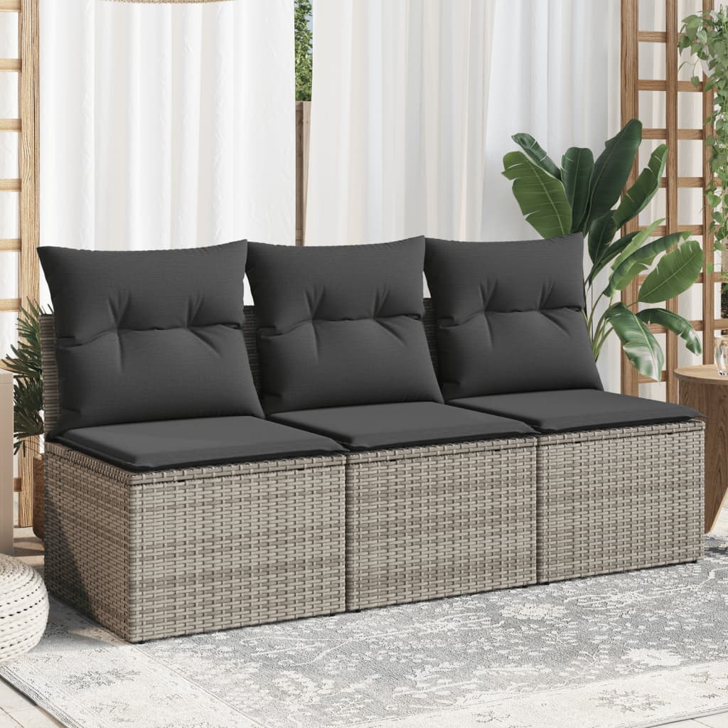 Trivietė sodo sofa su pagalvėlėmis, pilkos spalvos, poliratanas - Namų Idėja