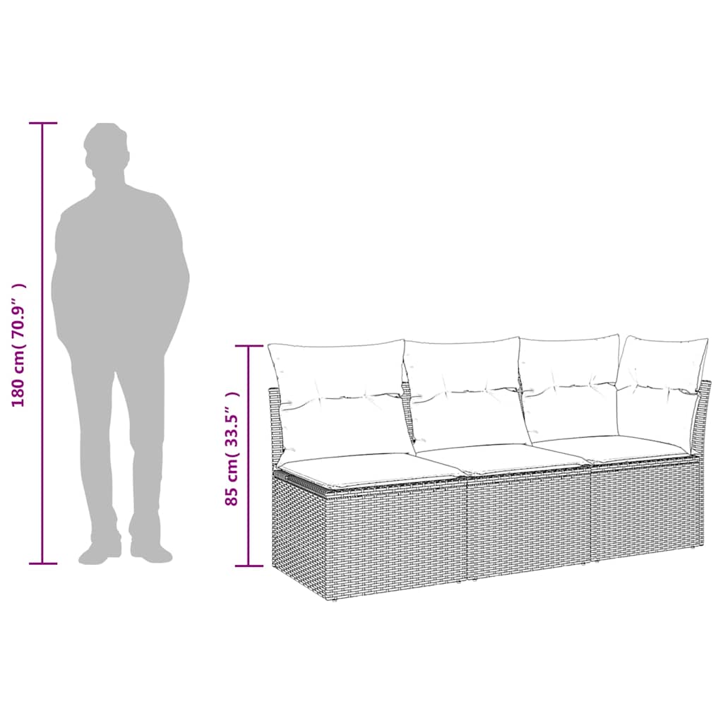 Trivietė sodo sofa su pagalvėlėmis, pilkos spalvos, poliratanas - Namų Idėja