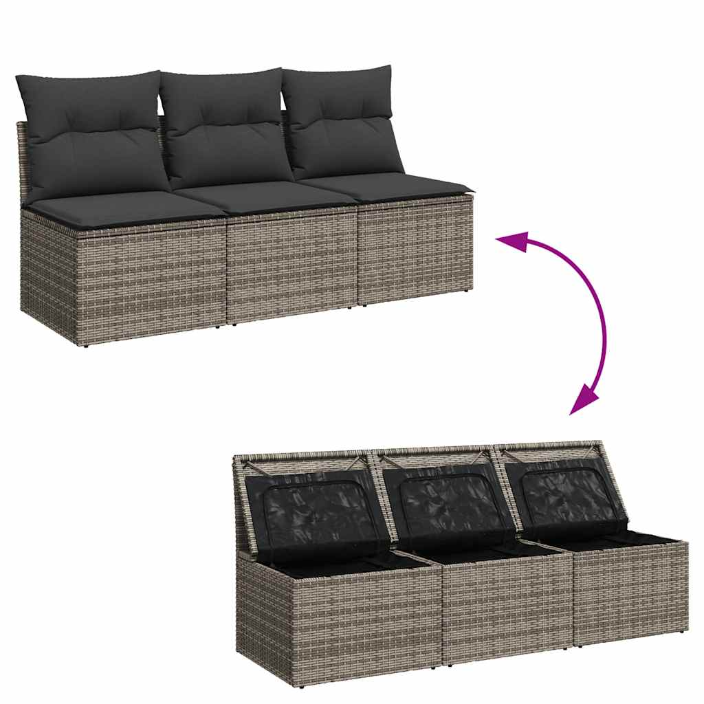 Trivietė sodo sofa su pagalvėlėmis, pilkos spalvos, poliratanas - Namų Idėja