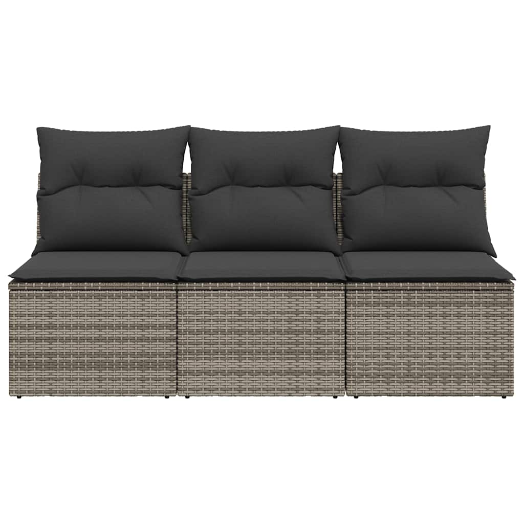 Trivietė sodo sofa su pagalvėlėmis, pilkos spalvos, poliratanas - Namų Idėja