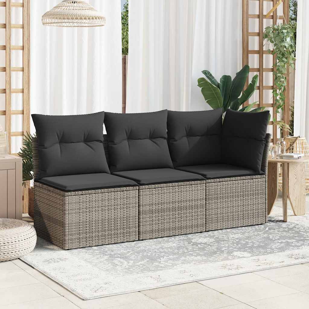 Trivietė sodo sofa su pagalvėlėmis, pilkos spalvos, poliratanas - Namų Idėja