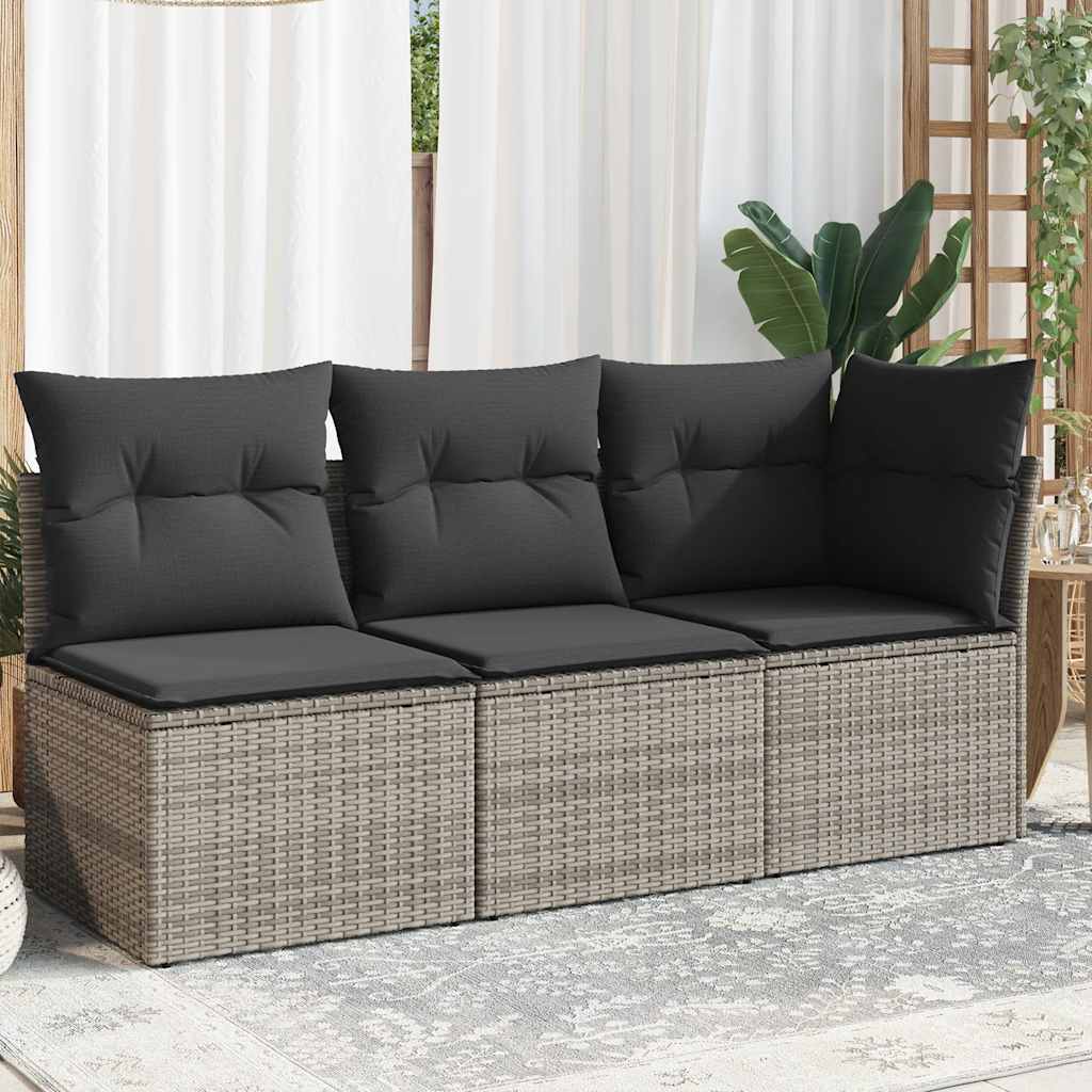 Trivietė sodo sofa su pagalvėlėmis, pilkos spalvos, poliratanas - Namų Idėja
