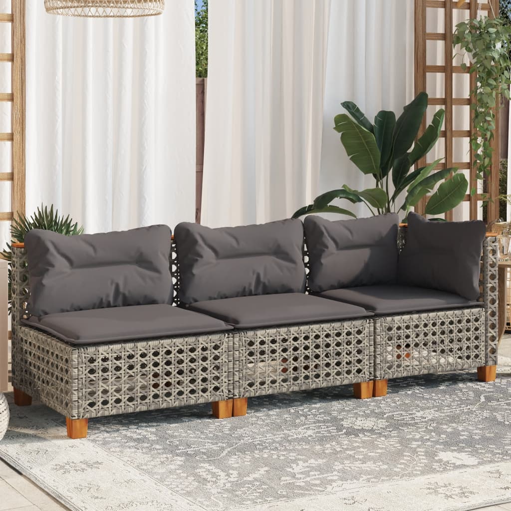 Trivietė sodo sofa su pagalvėlėmis, pilkos spalvos, poliratanas - Namų Idėja