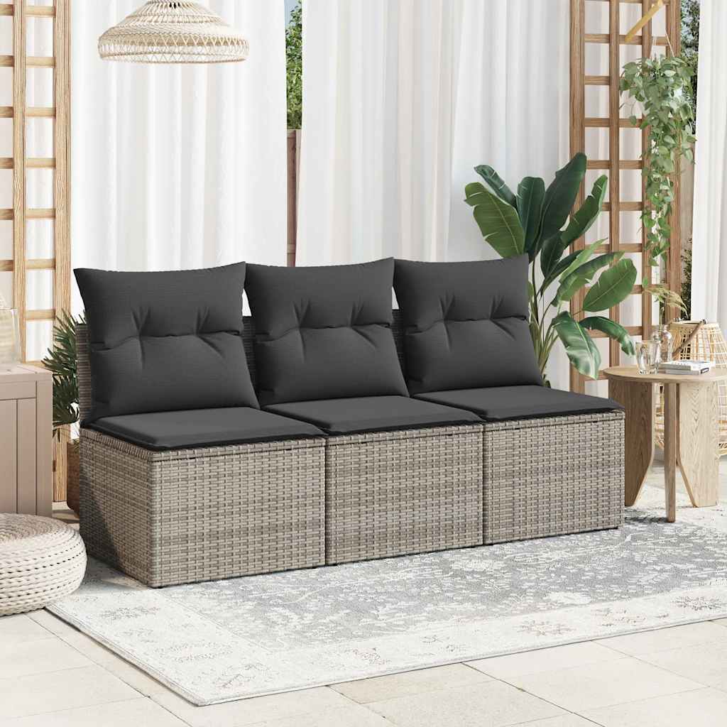 Trivietė sodo sofa su pagalvėlėmis, pilkos spalvos, poliratanas - Namų Idėja
