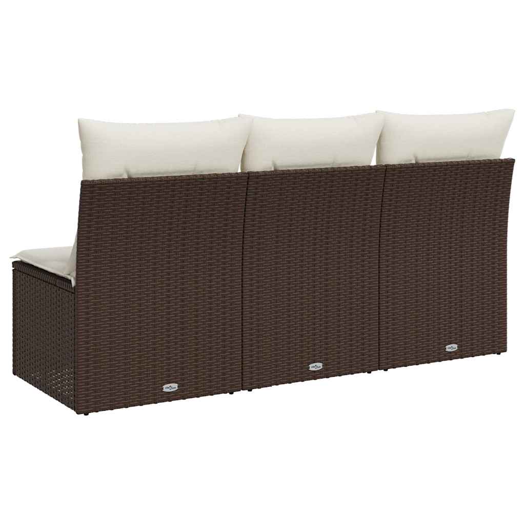 Trivietė sodo sofa su pagalvėlėmis, ruda, poliratanas - Namų Idėja