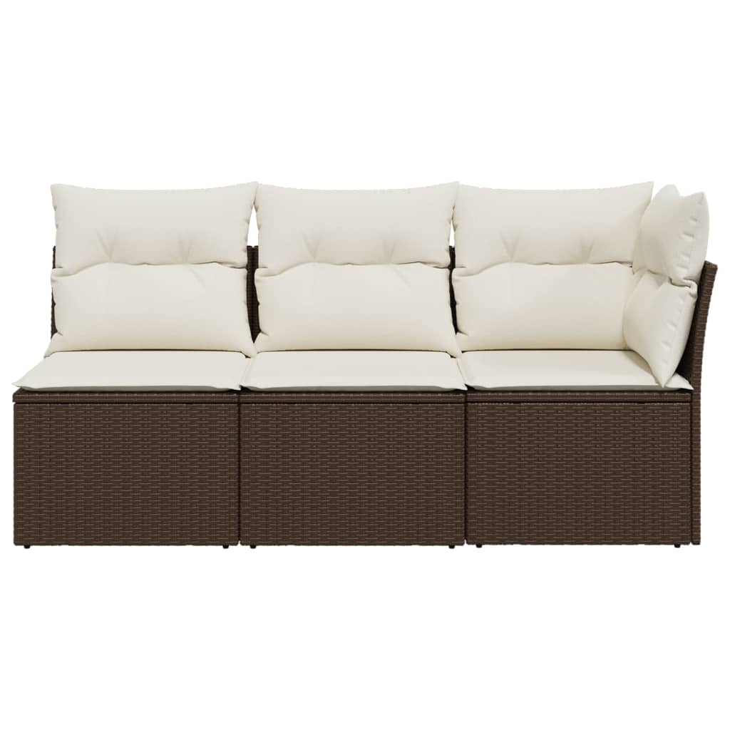 Trivietė sodo sofa su pagalvėlėmis, ruda, poliratanas - Namų Idėja