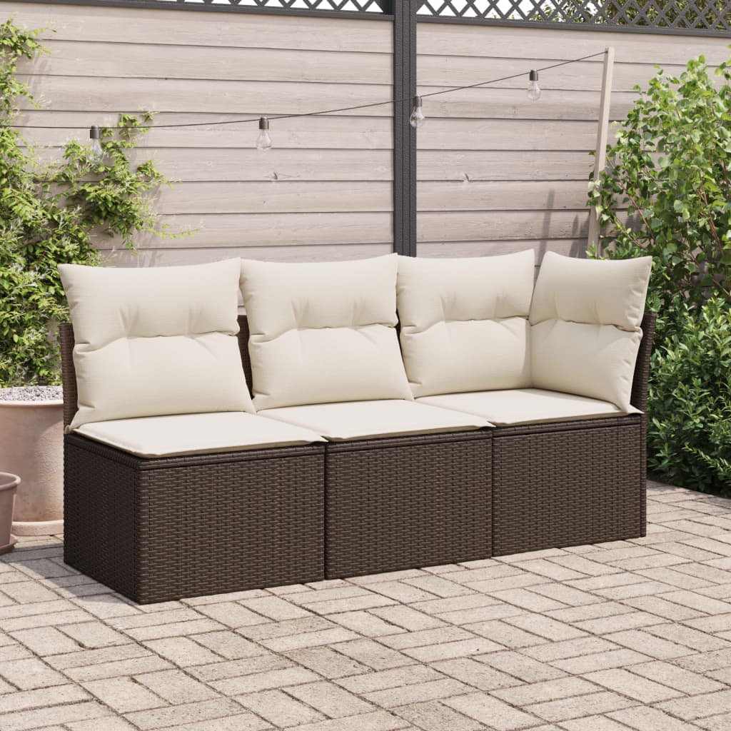 Trivietė sodo sofa su pagalvėlėmis, ruda, poliratanas - Namų Idėja