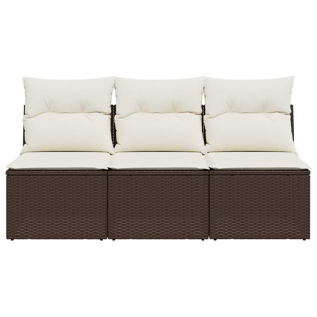 Trivietė sodo sofa su pagalvėlėmis, ruda, poliratanas - Namų Idėja