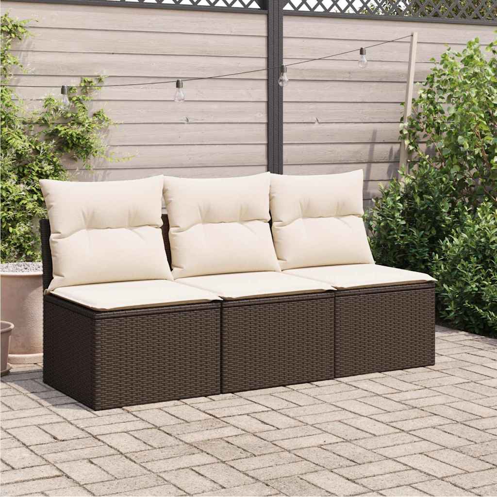 Trivietė sodo sofa su pagalvėlėmis, ruda, poliratanas - Namų Idėja