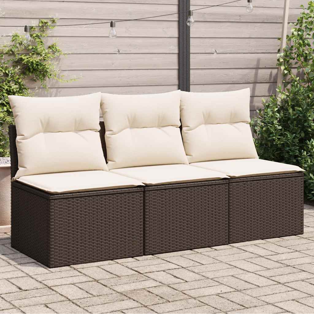 Trivietė sodo sofa su pagalvėlėmis, ruda, poliratanas - Namų Idėja