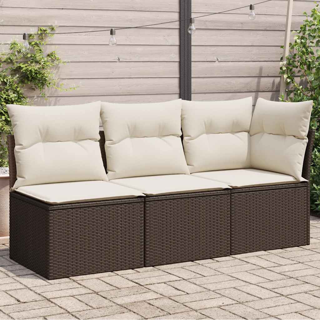 Trivietė sodo sofa su pagalvėlėmis, ruda, poliratanas - Namų Idėja