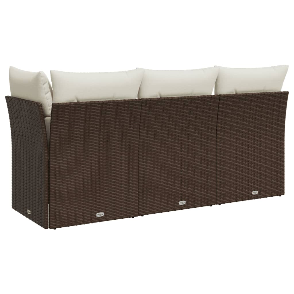 Trivietė sodo sofa su pagalvėlėmis, ruda, poliratanas - Namų Idėja