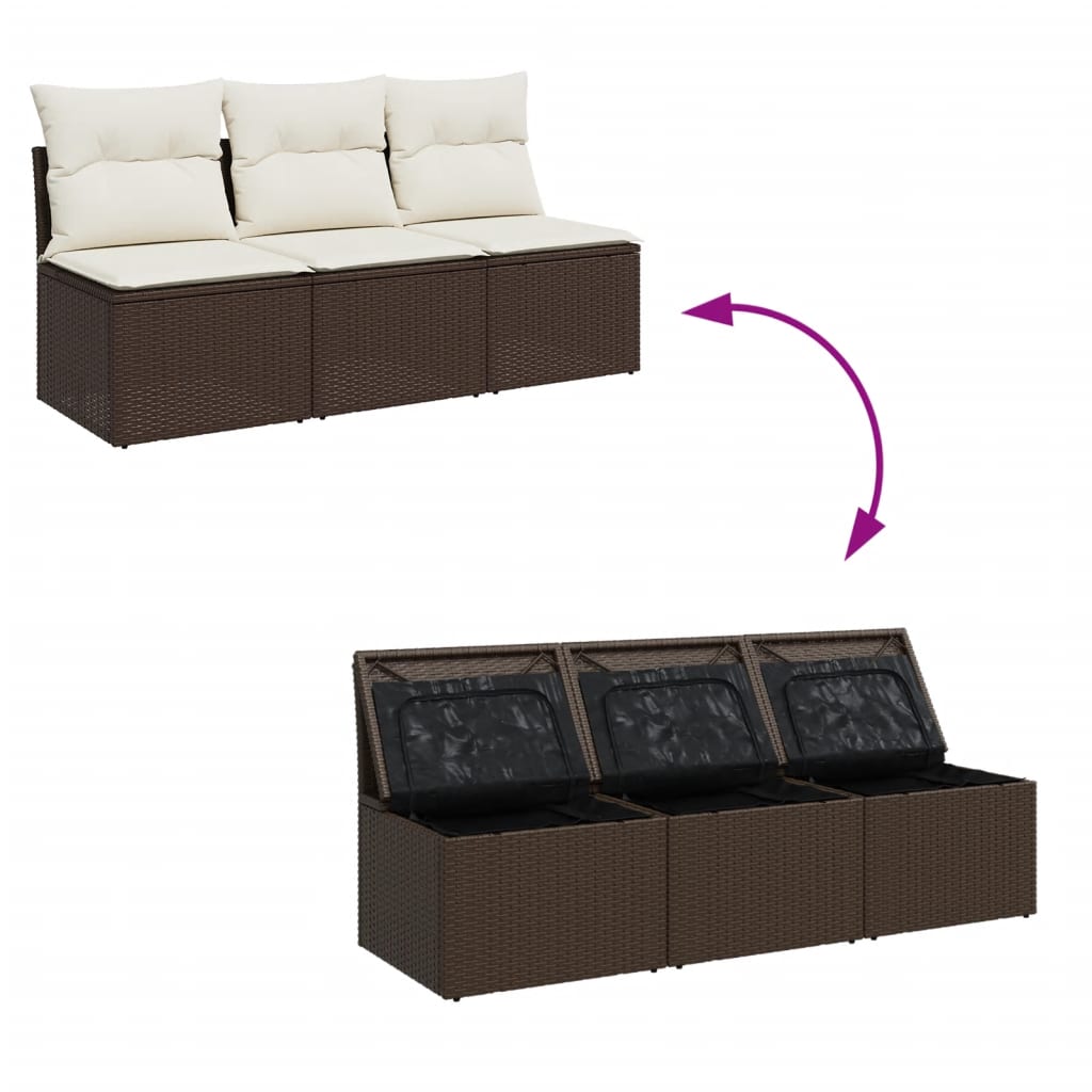 Trivietė sodo sofa su pagalvėlėmis, ruda, poliratanas - Namų Idėja