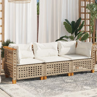 Trivietė sodo sofa su pagalvėlėmis, smėlio spalvos, poliratanas - Namų Idėja