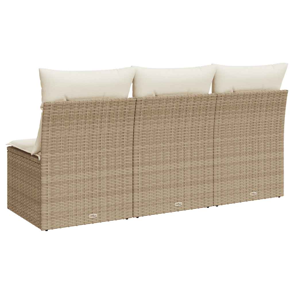 Trivietė sodo sofa su pagalvėlėmis, smėlio spalvos, poliratanas - Namų Idėja