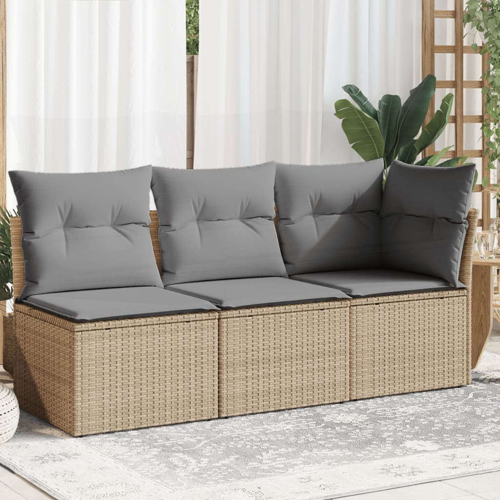 Trivietė sodo sofa su pagalvėlėmis, smėlio spalvos, poliratanas - Namų Idėja