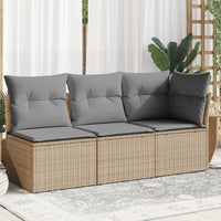 Trivietė sodo sofa su pagalvėlėmis, smėlio spalvos, poliratanas - Namų Idėja