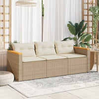 Trivietė sodo sofa su pagalvėlėmis, smėlio spalvos, poliratanas - Namų Idėja