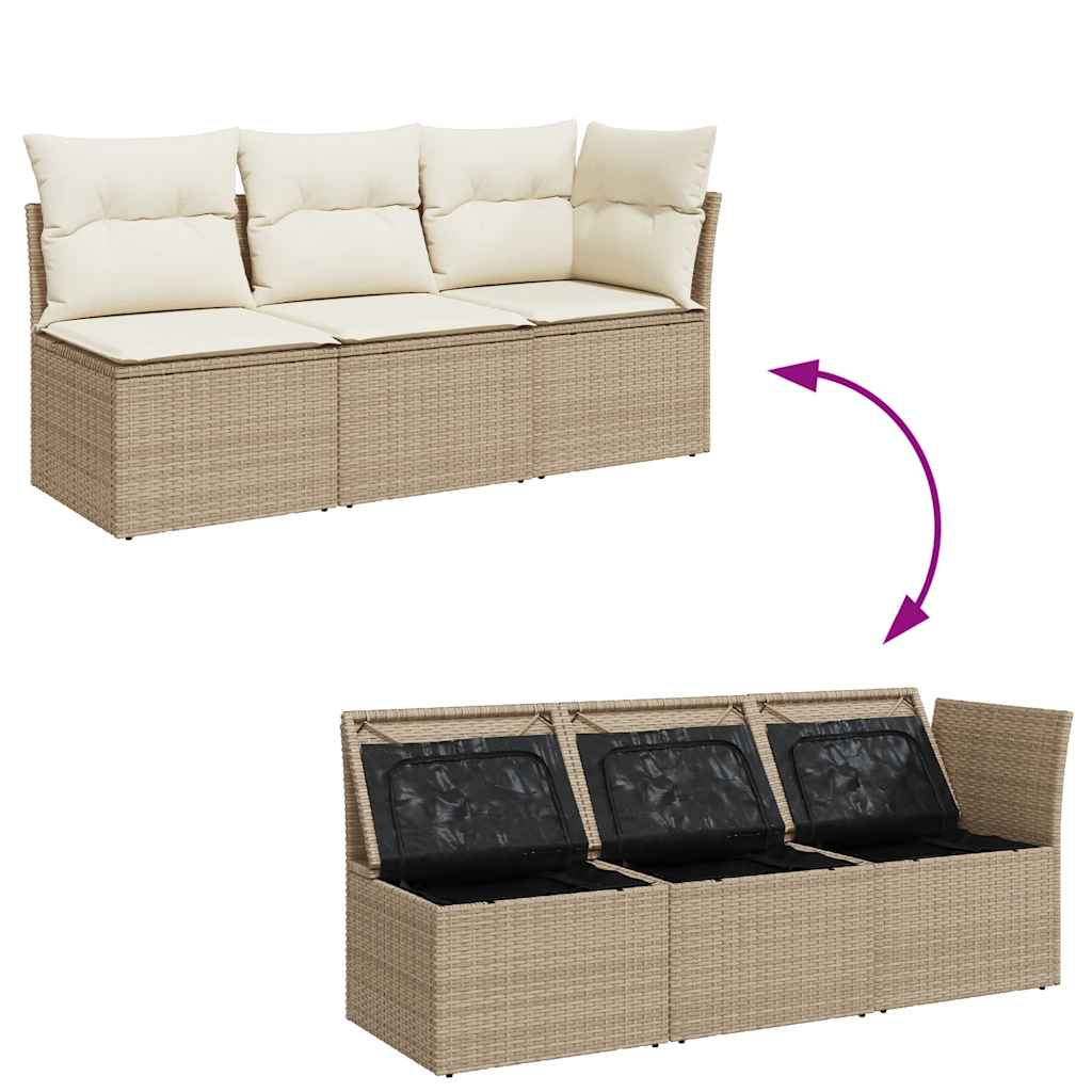 Trivietė sodo sofa su pagalvėlėmis, smėlio spalvos, poliratanas - Namų Idėja