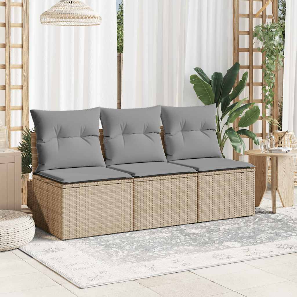 Trivietė sodo sofa su pagalvėlėmis, smėlio spalvos, poliratanas - Namų Idėja