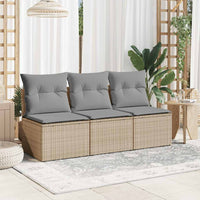 Trivietė sodo sofa su pagalvėlėmis, smėlio spalvos, poliratanas - Namų Idėja