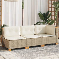 Trivietė sodo sofa su pagalvėlėmis, smėlio spalvos, poliratanas - Namų Idėja