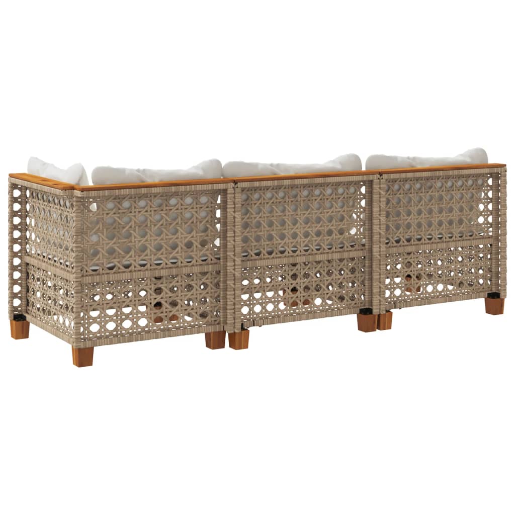 Trivietė sodo sofa su pagalvėlėmis, smėlio spalvos, poliratanas - Namų Idėja
