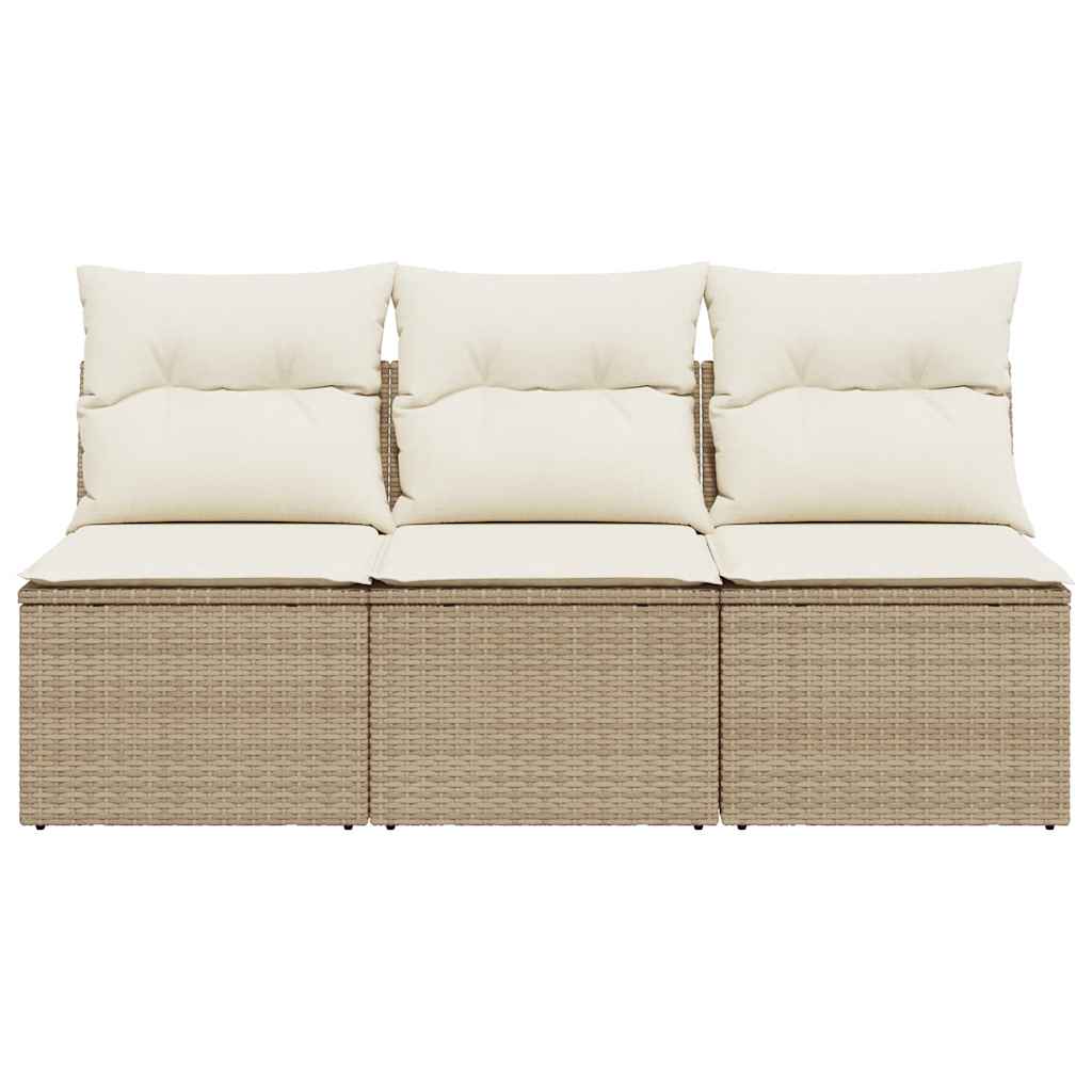 Trivietė sodo sofa su pagalvėlėmis, smėlio spalvos, poliratanas - Namų Idėja